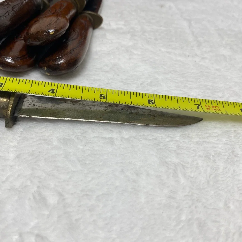 Vintage Carved Wood Steak Knives Set with Box, Antique Serving‎ Knives, Set of 6